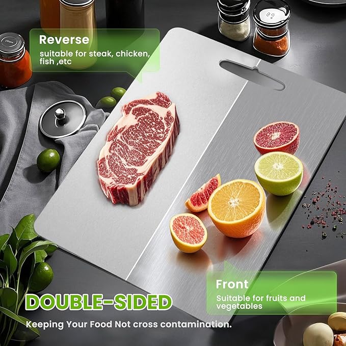 2 Pack, 100% Pure Titanium Cutting Board - Non-Slip Kitchen Chopping Board, Dishwasher Safe, Scratch Resistant, Easy to Clean, Durable & Hygienic for Meat, Vegetables, and Fruits（M+L)