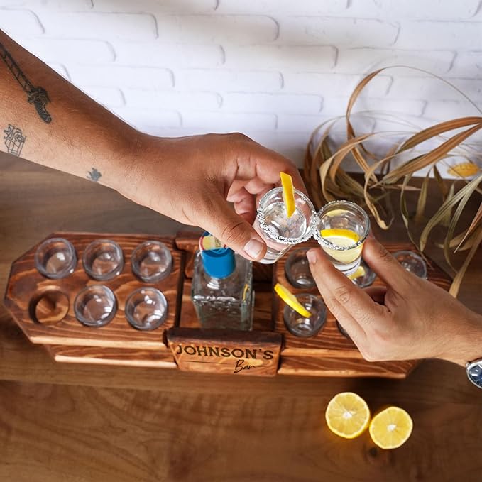 Personalized Engrave Tequila Shot Wooden Board, Housewarming Gift, New Home Gift, Wedding Gift, Engagement Gift, Bride Gift, Tequila Flight