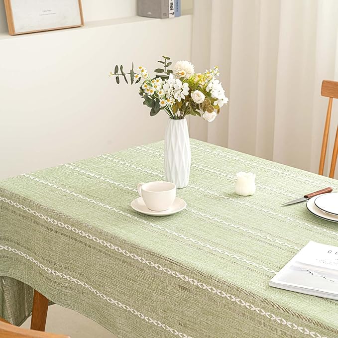 SIELUNO Rectangle Table Cloth Rustic Farmhouse Tablecloth Heavy Duty Cotton Linen Waterproof Wrinkle Free Table Cloths for Kitchen and Dining Room-Hollow Sage Green-Rectangle, 54"x102", 8-10 Seats