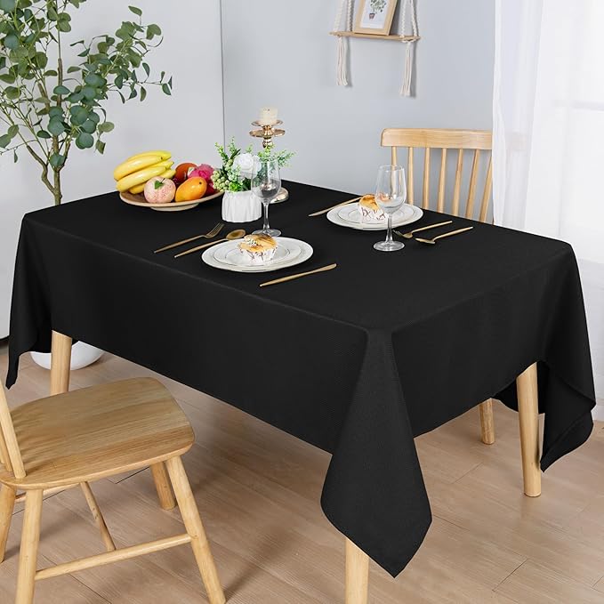 Hiasan 54 X 80 Inch Rectangle Textured Tablecloth - Waterproof Spillproof Antiwrinkle Jacquard Table Cloth for Kitchen and Dining Dinner, Outdoor Picnic, Holiday and Parties, Black