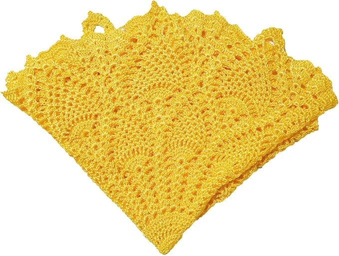 BIBITIME Lace Placemats Table Doilies Round Handmade Crochet Doily Kitchen Coffee Cup Mug Mats Dinner Place Mats (16 to 17.5 inches-1PCS, Yellow)