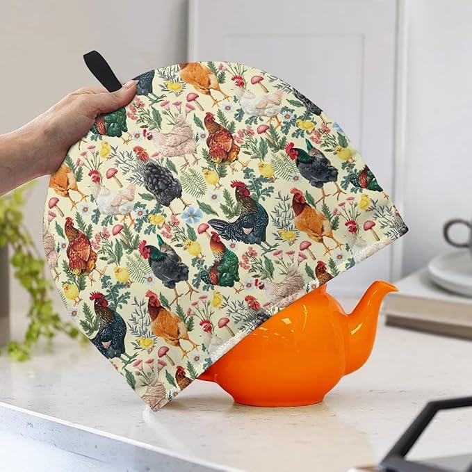 Rooster Print ﻿Insulated Tea Pot Cosies Tea Kettle Quilt Keeping Warm Dust Proof Teapot Cover for Home Kitchen Tea Party Decorative Accessories