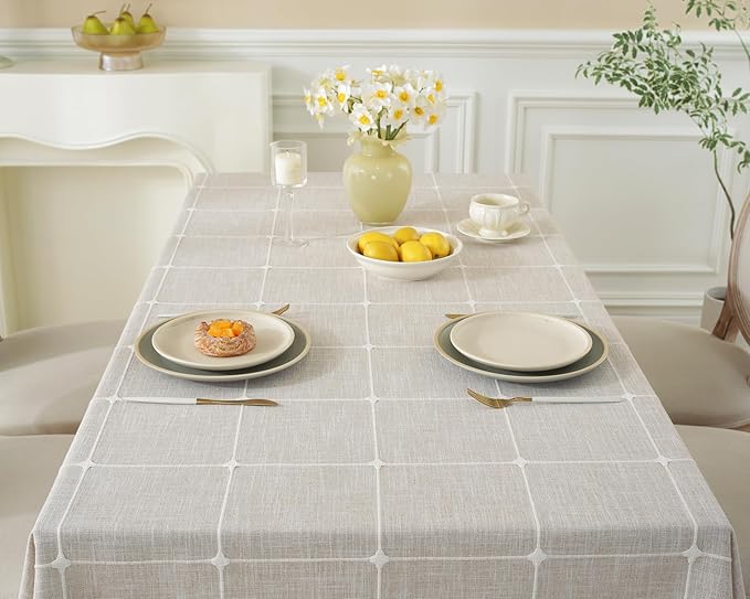 Alsoo Waterproof Tablecloths for 6 Foot Rectangle Tables Rustic Plaid Tablecloth Cotton Linen Cloth Wrinkle Free Table Cloths for Parties, Kitchen Dining, Holiday, Christmas (4-6 Seats, 55x75 Inches)