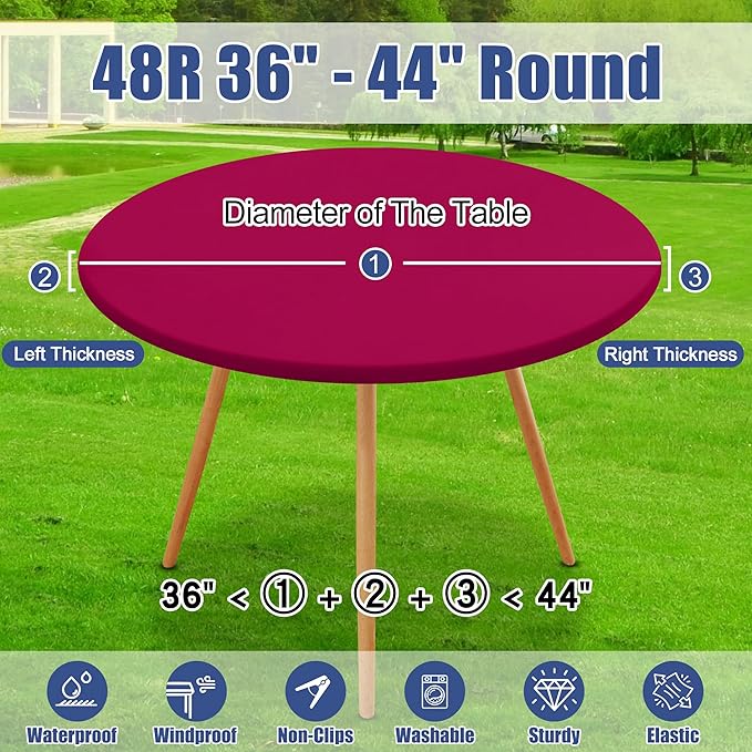 Round Spandex Tablecloth, Elastic Fitted Waterproof Tablecloths for 36"-44" Tables, Stretch Washable Picnic Table Cover for Camping, Dining, Indoor and Outdoor, Fuchsia