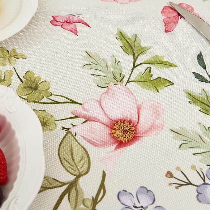 Vintage Linen Floral Rectangle Tablecloth, French Rustic Table Cloth with Flowers and Leaves Pattern, Waterproof Decor Table Cover for Dining Kitchen Party Christmas, 55''x 70''