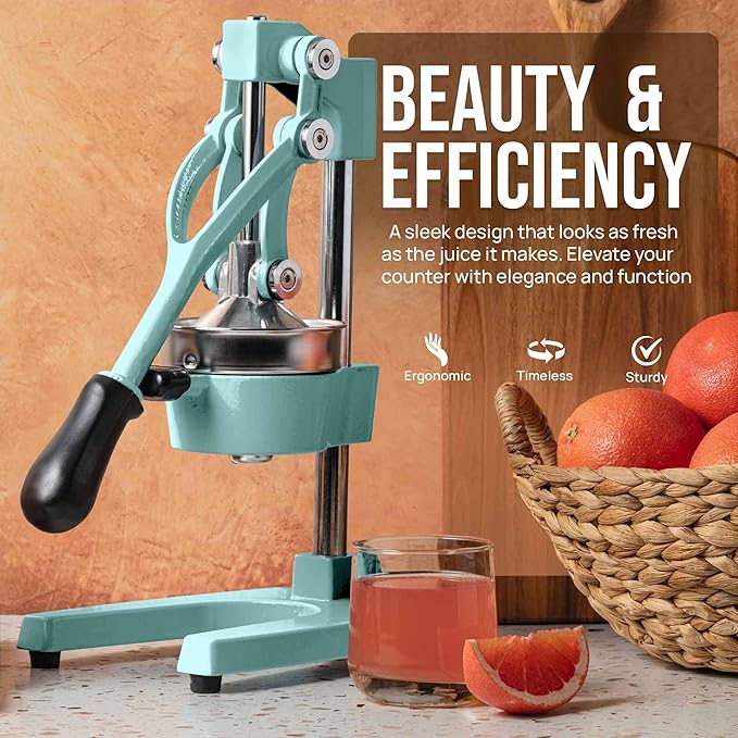Zulay Kitchen Cast Iron Juicer - Easy-to-Clean Heavy-Duty Manual Juicer, Professional Citrus Juicer - Stainless Steel Lemon Squeezer - Manual Citrus Press & Orange Squeezer - Orange Juicer – Mint