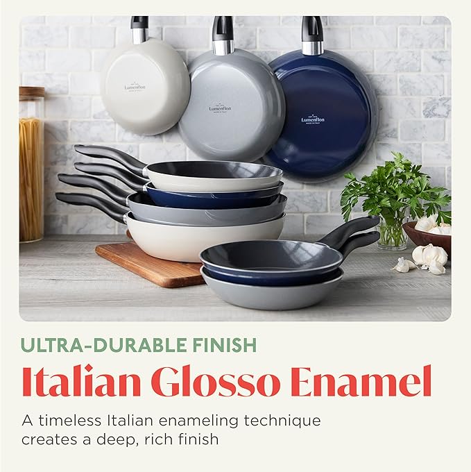 Deco 11” Nonstick Frying Pan Skillet, Made in Italy, Diamond Ceramic PFAS-Free, Dishwasher & Metal Utensil Safe, Durable Gloss Enamel Finish, Stay-Cool Handle, High Walls-Extra Room, Gray