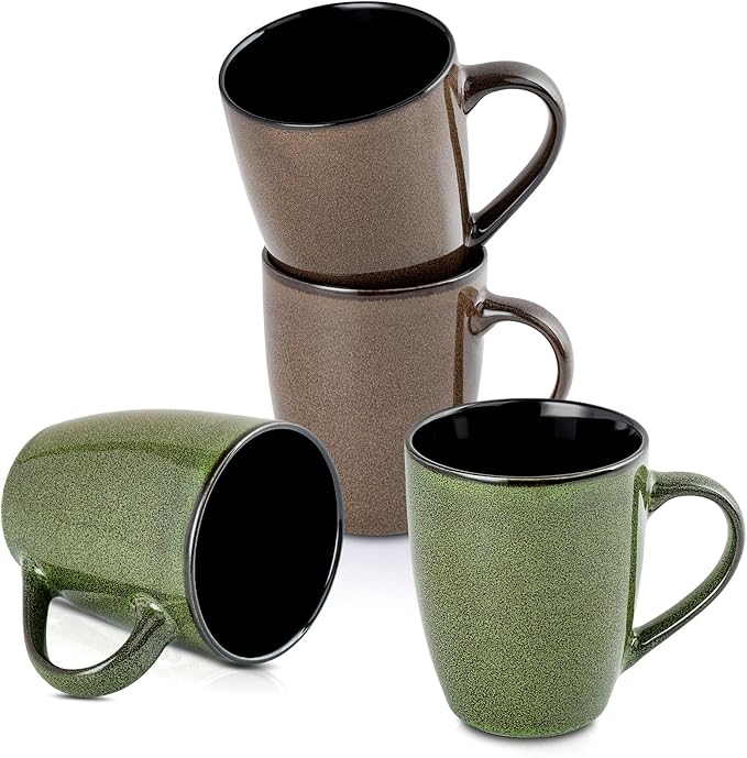 Ceramic Mugs 12oz,Large Ceramic Coffee Cups for Men, Women, Dad, Mom, Modern Coffee Mugs With Handle For Tea,Latte,Cappuccino,Cocoa. (green and brown 4pack)
