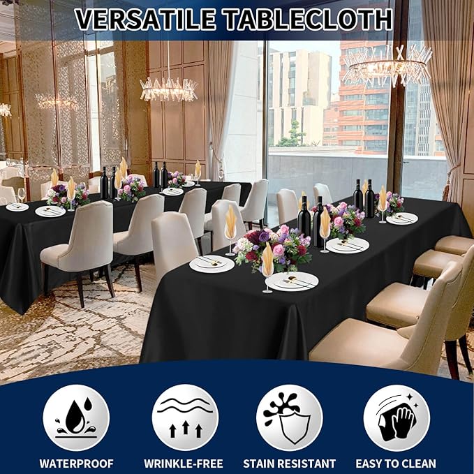 PureFit 10 Pack Rectangle Black Table Cloths 90 x 132 Inch for 8Ft Tables, Stain and Wrinkle Resistant Table Linens for Home Use, Wedding, Party, Banquet and Camping
