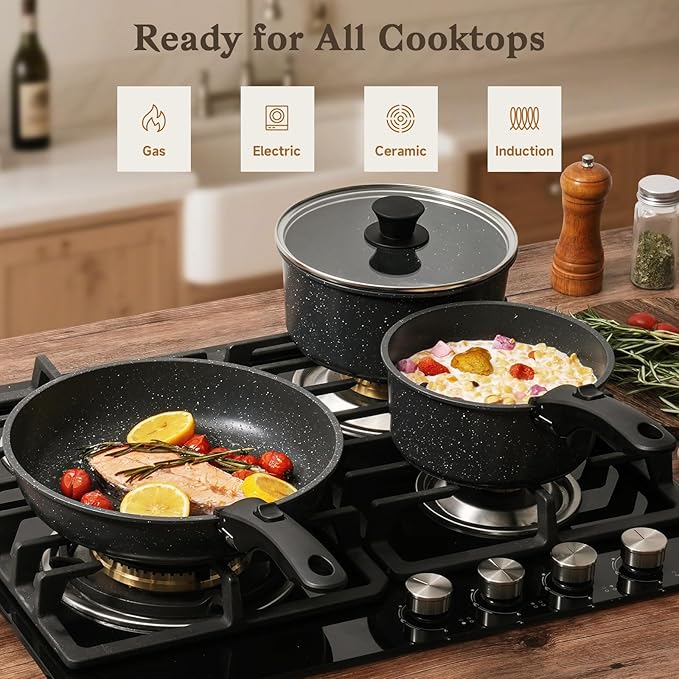 15Pcs Pots and Pans Set Non Stick, Cookware Sets with Detachable Handle, Nonstick RV Kitchen Cooking Tools Removable Handles, Oven Safe, Induction Fast, Stackable Induction Cookware,Black
