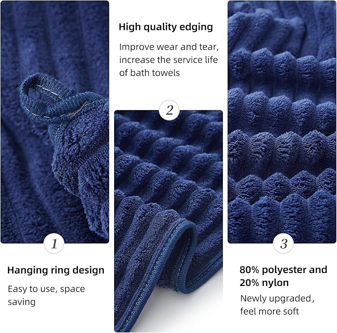 Oversized Bath Sheets 40x80 Inches Extra Large Bath Towels for Adults Super Soft Quick Dry Highly Absobent Microfiber Shower Towels for Bathroom, Pool, Gym, Yoga Towel (Navy Blue, 2Piece)