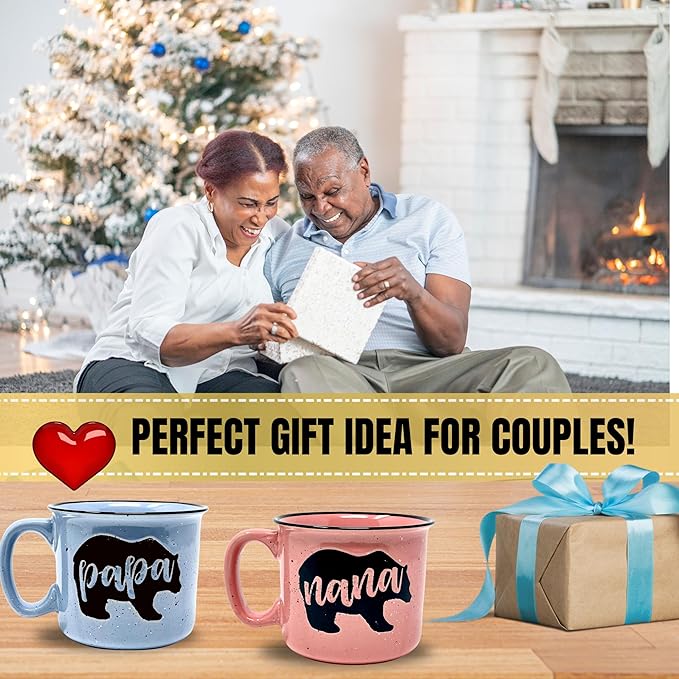 Nana and Papa Bear Cute 15 oz Coffee Mug for Grandma, Grandmother - Grandma and Grandpa Gifts, Mother's Day, Father's Day, Christmas, Birthday (Nana Bear Coral and Papa Bear Light Blue Gift Set)