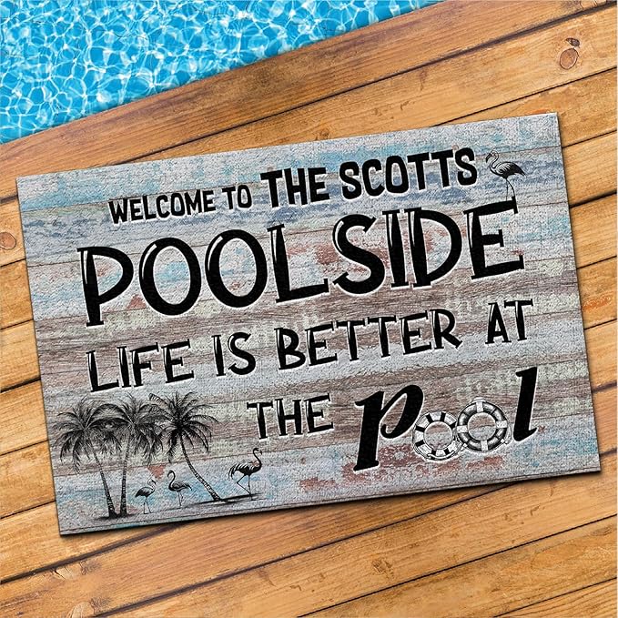 THUYPT Personalized Pool Doormat, Pool Rug with Pool Rules Pattern, Poolside Decorations Pool Accessories, Pool Patio Decor Summer Themed Outdoor/Indoor (04)