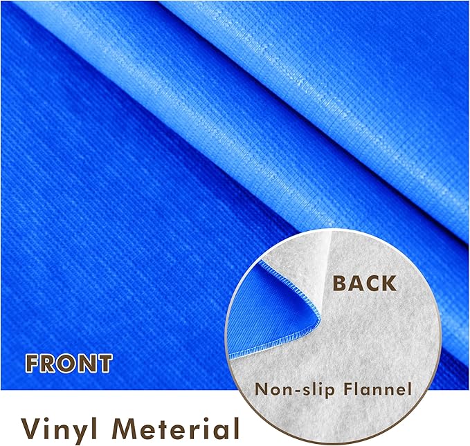 Nasitos 2 Pack Round Vinyl Tablecloth 60 Inch-Vinyl Plastic Blue Table Cloth Flannel Backed, Waterproof Stain Resistant Table Cover, Disposable Tablecloth for Wedding, Graduation Party, Holiday Dinner
