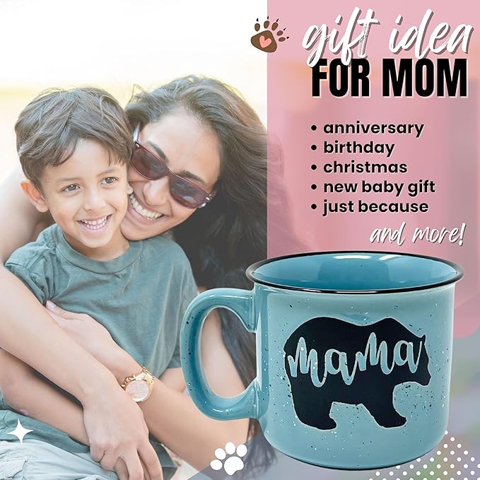 Mama Bear Ceramic Coffee Mug for Mom, Wife, Women – Unique Teal Ceramic Mug – Fun Gifts for Her on Mother’s Day, Birthday, or Christmas – Cute Coffee Cup for Moms, Wives, and Coffee-Loving Women