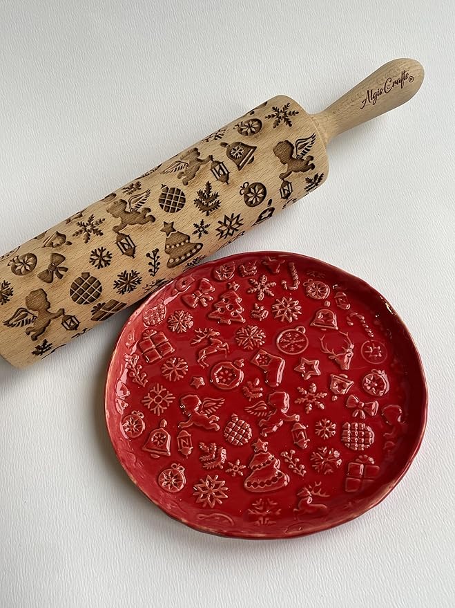 CHRISTMAS FUN 3 Kid Rolling Pin Set. Wooden Laser Cut Embossing Cut Mini Rolling Pins for Embossed Cookies. Gift for Kid, Friend, Christmas by Algis Crafts
