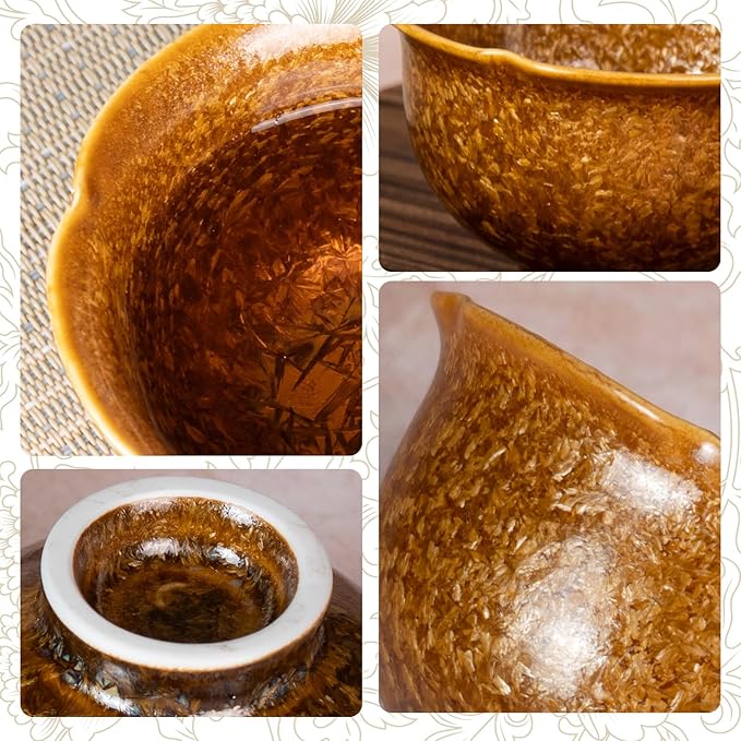 KAMMAK Ceramic Tea & Coffee Cups Set of 2 - Vintage Crystalline Glaze Espresso Mugs, 3.1oz Hand Painted for Afternoon Tea or Coffee, Birthday Gift for Women Men, Tall Flower-shaped Cup