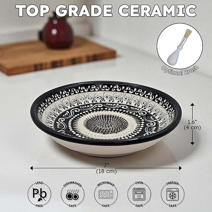 Ceramic Grater Bowl, Garlice Grater Plate, Handmade Ginger Grater, Mincer Bowl for Cheese &Vegetables, Ceramic Decorative Mincer, Hand Dish for Garlic (Moonlight Maze)