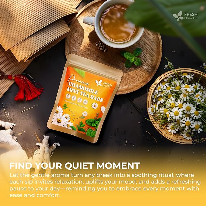 FreshDrinkUS, Chamomile Mint Tea Bags | 135 Count | Refreshing Herbal Blend of Chamomile Flower, Peppermint, Lemon Balm & other herbs – Smooth Floral & Minty Flavor – Premium Quality, Caffeine-Free