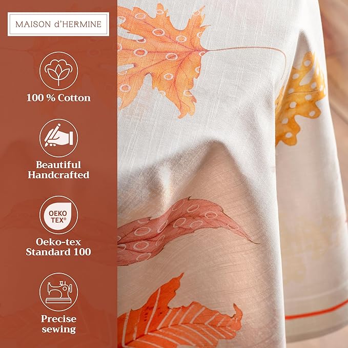 Maison d' Hermine Table Cloth Round Table 100% Cotton 63 Inches Fall Tablecloth Reusable Everyday Use for Thanksgiving Christmas Decorations Dining Farmhouse Party (Colours of Autumn)