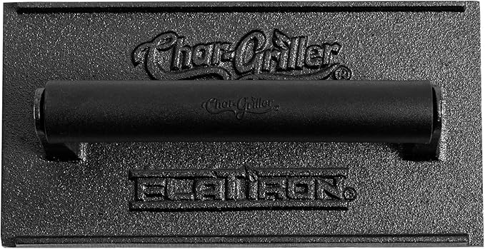 Char-Griller® Flat Iron Griddle Bacon Press Outdoor Kitchen Accessory, Durable Cast Iron Material, for Even Cooking and Crispy Results on Flat Top Griddles, Model 8814