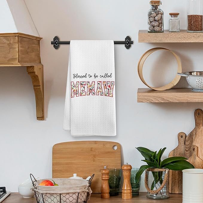 Blessed to be Called Memaw Gifts for Grandma from Grandkids, Mothers Day Christmas Birthday Kitchen Gifts for Memaw, Grandma Floral Kitchen Dish Hand Tea Towels Gift for Bathroom, 16x24Inch