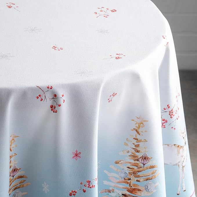 Maison d' Hermine Table Cloth Round Table 100% Cotton 63 Inches Fall Tablecloth Reusable Everyday Use for Thanksgiving Christmas Decorations Dining Farmhouse Party (Fairy Tale Forest)