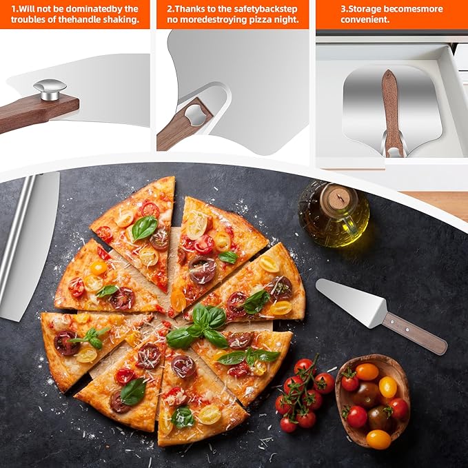 Aluminum Pizza Peel 12x14" With Foldable Wooden Handle - Metal Paddle, Rocker Cutter, and Server for Pizza Oven (Gift-Ready)