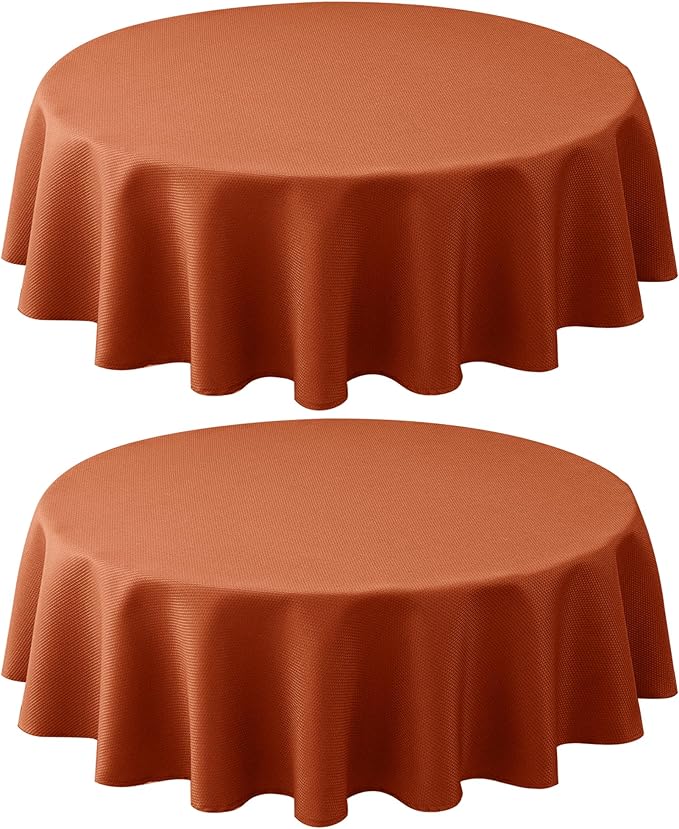 Biscaynebay 2 Pack Textured Fabric Round Tablecloths 60'' for Tables diameters from 28" to 48", Rust Table Cloth Water Resistant Small Circle Folding Table Covers for Dining Kitchen Wedding Parties