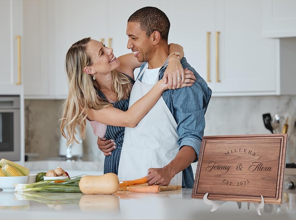 Straga Personalized Cutting Boards | Handmade Wood Engraved Charcuterie | Custom Wedding, Anniversary, Housewarming Gift for Couples or Newlyweds 026 NEW