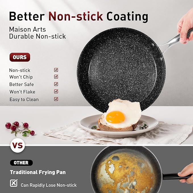 MAISON ARTS Hard Anodized Nonstick Frying Pans Set 2 Piece, 10" and 12" Ceramic Coating Skillets