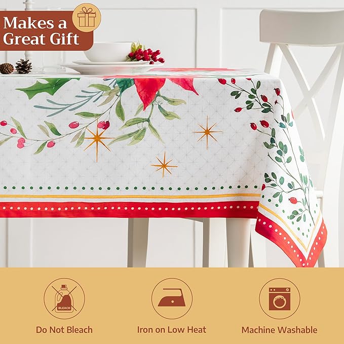Maison d' Hermine Table Cloth Square Table 100% Cotton 54 x 54 Inches Fall Tablecloth Reusable Everyday Use for Thanksgiving Christmas Decorations Dining Farmhouse Party (Poinsettia Christmas)
