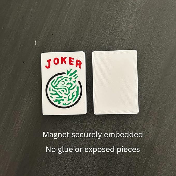Mahjong/Mah Jongg Fridge Magnet, Whiteboard Magnet, Mahjong Gift- Game Night Decor (Joker/Red, Green and White Dragon) (4 Piece Set)