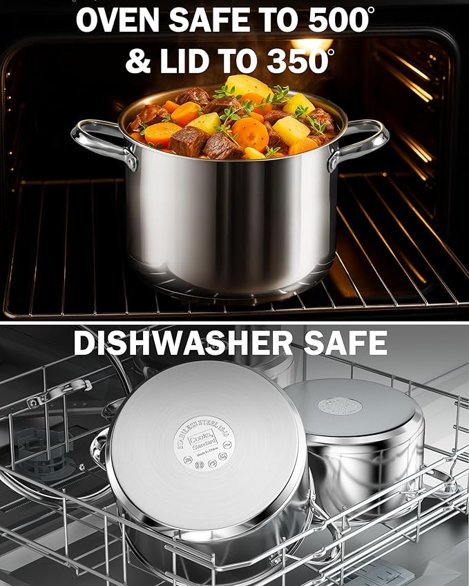 Cooks Standard 8-Quart Stainless Steel Stockpot with Glass Lid, Large Dutch Oven Casserole for Soup, Stew, Chili & Pasta, Induction Compatible