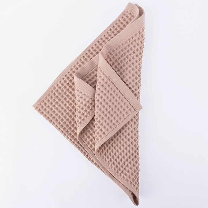 PÜSKÜL Waffle Kitchen & Hand Towel Organic 100% Turkish Cotton Set of 3 Beige - Premium Quality, Soft, Quick-Dry, Absorbent, Lint-Free Waffle Weave Towels 32X16 Inches (3, Beige)