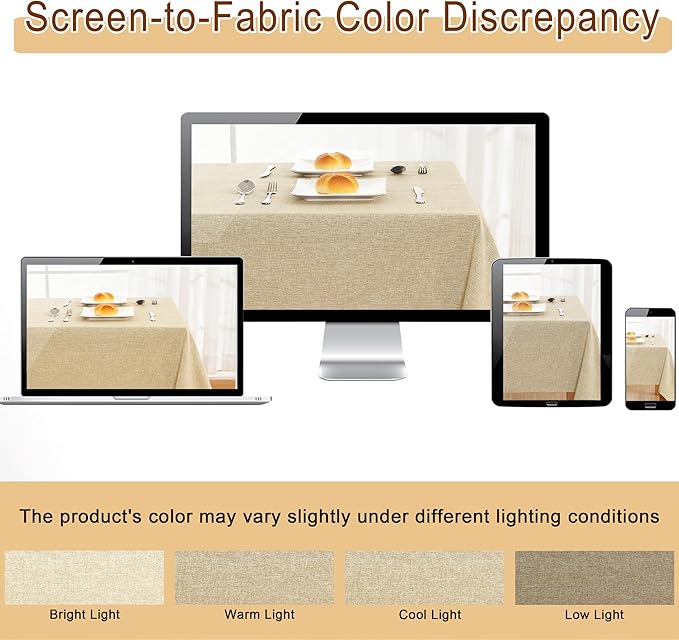 JIUZHEN Faux Linen Farmhouse Tablecloth Rectangular, Wrinkle Stain Resistant Table Cloth Rectangle Table Cover for Kitchen Dining, Holiday Party Dinner, Beige, 54 x 120 Inch