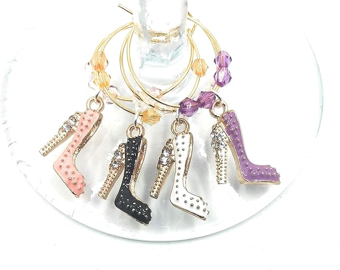 High Heel Shoe Wine Charms, Glass Tag Identifiers, High Heel Pumps For Girl's Night, Bachelorette Party Wine Charms, Party Supplies and Favors - 4 piece set