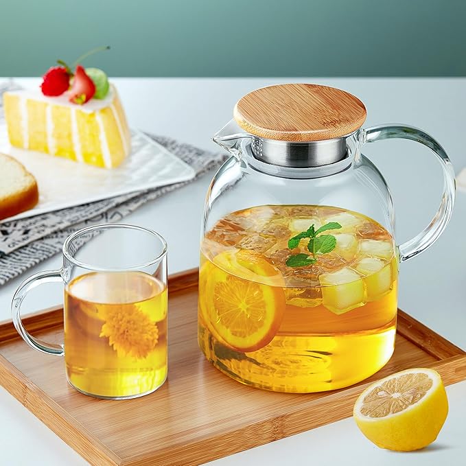 Unbreakable Glass Teapot, Stovetop Safe, Thickened Heat Resistant Borosilicate Glass, 54 fl oz Large Glass Tea Pot with Infuser and Lid
