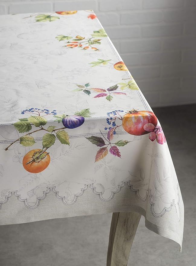 Maison d' Hermine Table Cloth Square Table 100% Cotton 54 x 54 Inches Fall Tablecloth Reusable Everyday Use for Thanksgiving Christmas Decorations Dining Farmhouse Party (Fruit D'Hiver)