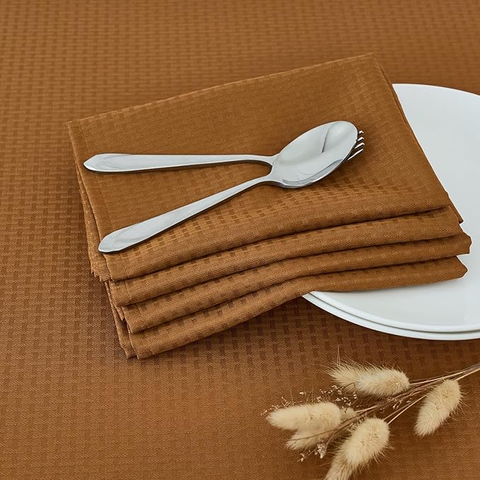 maxmill Fall Cloth Napkins 20 x 20 Inch Weaved Texture Design Soft Comfortable Luxury Serviette for Harvest Thanksgiving Family Dinners Weddings Parties and Banquets Set of 4 Pieces, Amber