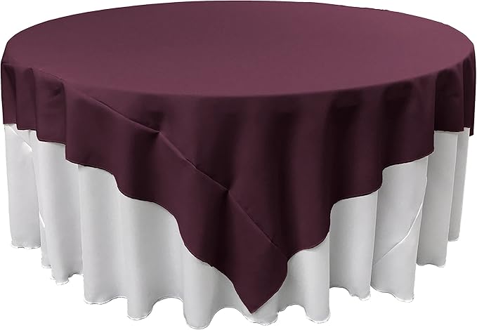 LA Linen Polyester Poplin Washable Square Tablecloth, Stain and Wrinkle Resistant Table Cover 90x90, Holiday 90 by 90-Inch, Eggplant, TCpop90x90_EggplantP42
