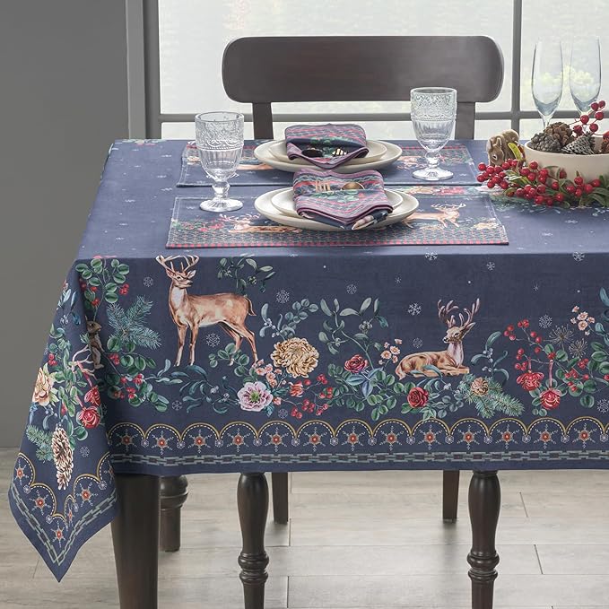 Maison d' Hermine Table Cloth Rectangle Table 100% Cotton 70 x 108 Inches Fall Tablecloth Reusable Everyday Use for Thanksgiving Christmas Decorations Dining Farmhouse Party (Christmas Joy)