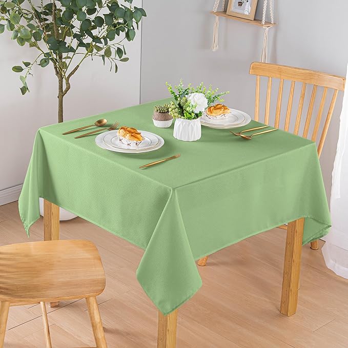Hiasan 54 X 54 Inch Square Textured Tablecloth - Waterproof Spillproof Antiwrinkle Jacquard Table Cloth for Kitchen and Dining Dinner, Outdoor Picnic, Holiday and Parties, Light Sage Green