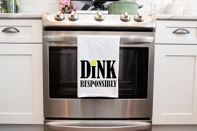 Funny Kitchen Towel - Dink Responsibly with Pickleball Dish Cloth - Gift for Him or Her - Pickle Ball Gift - Retirement - Christmas - Mothers Day - Fathers Day - Birthday (Dink Resp with Pickleball)