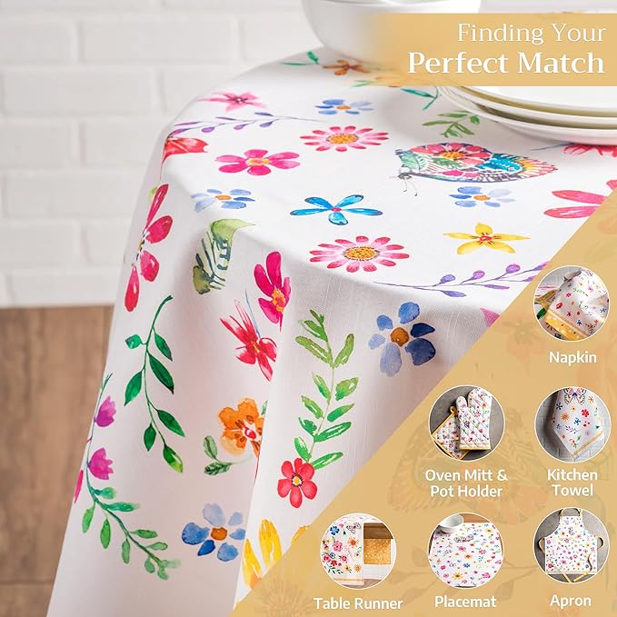 Maison d' Hermine Table Cloth Round Table 100% Cotton 63 Round Inches Tablecloth Reusable Decorative for Dining Room Farmhouse Home Valentines Day Decorations Spring Summer - Happy Florals - Sweety