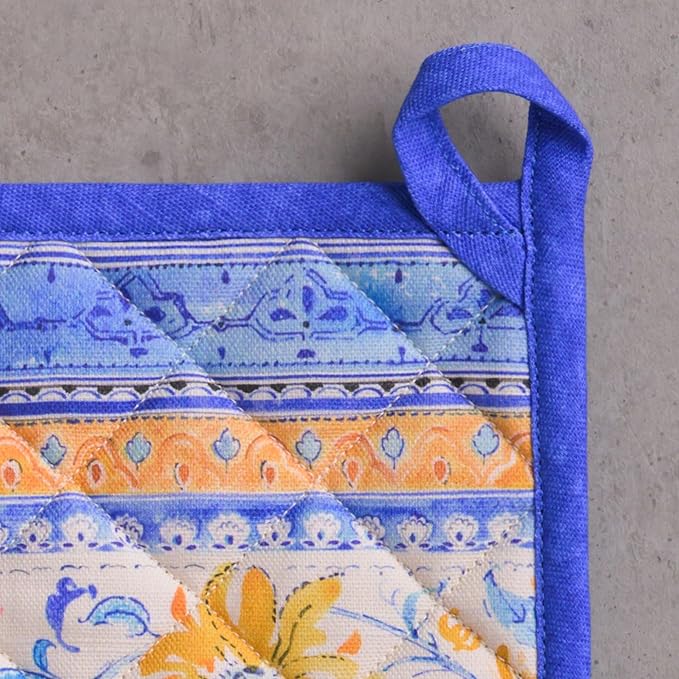 Maison d' Hermine Pot Holders Set 100% Cotton Heat Resistant Potholders 8" x 8" Hot Pads with Loop BBQ, Cooking, Baking, Grilling, Kitchen, Handling Hot Pans Spring/Summer (Pack of 2, Girassol)
