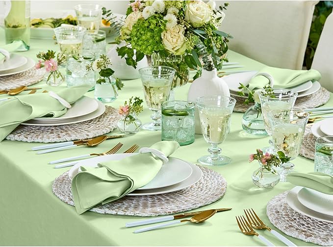 Solino Home Linen Tablecloth for Rectangle Tables 60 x 90 Inch - 100% Pure Linen Pastel Green Table Cloth - Fete, Machine Washable Cloth Tablecloth for Spring, Easter, St Patricks Day