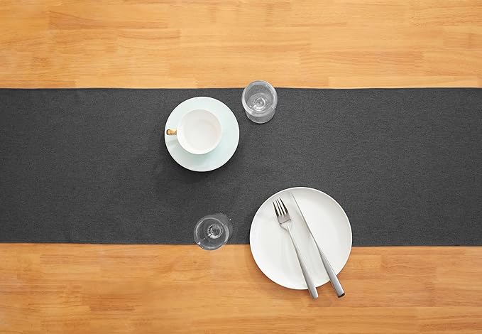 Black Grey Table Runner 13x90 Inches Long, Cotton Linen Farmhouse Style Seasonal Dresser Scarf for Kitchen Dining Coffee Table Parties Wedding Home Decor (13” x 90”, Black Grey)