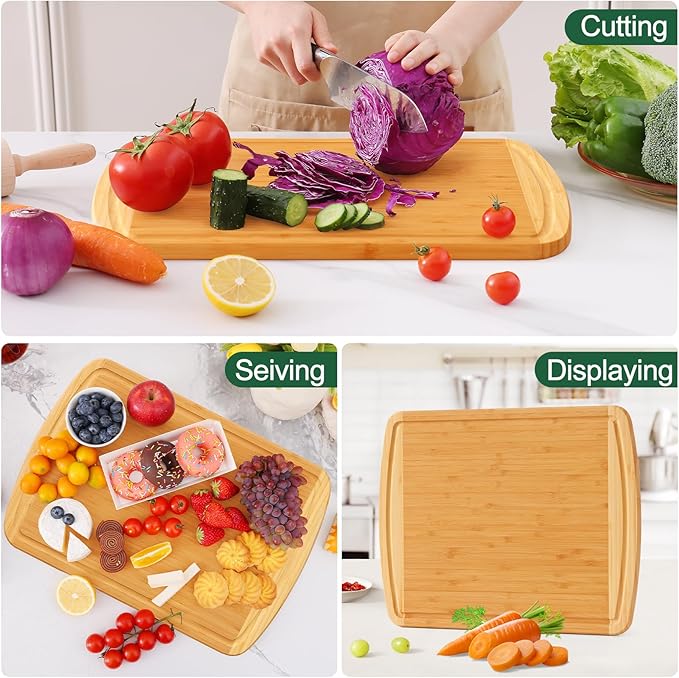 Homaxy Extra Large Bamboo Cutting Boards for Kitchen, 18x12.5" Wood XL Cutting Board with Juice Groove, Butcher Block Wooden Chopping Board for Kitchen, Meat, Fruit & Vegetables - Pre Oiled, Two-Tone
