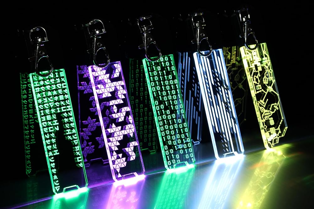 Futuristic Cyber LED Keychain | Different Designs - Circuit Board, Green Code, Binary Code, Personalised | Gift For Programmer Gamer